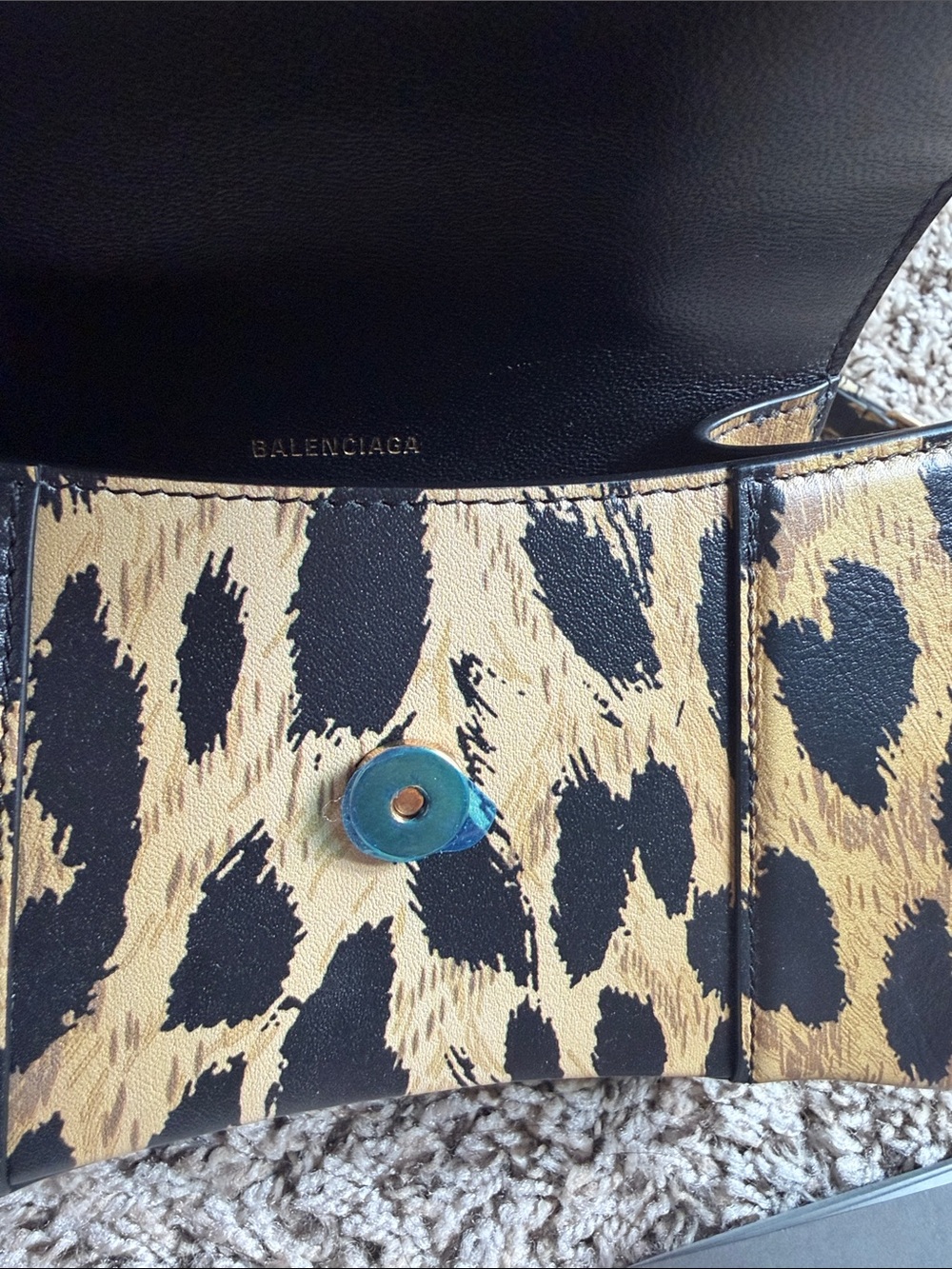 Balenciaga Leopard-Print Hourglass Mini Bag in Tan and Black - Picture 6 of 7
